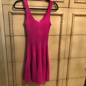 Hot pink knit dress above the knee